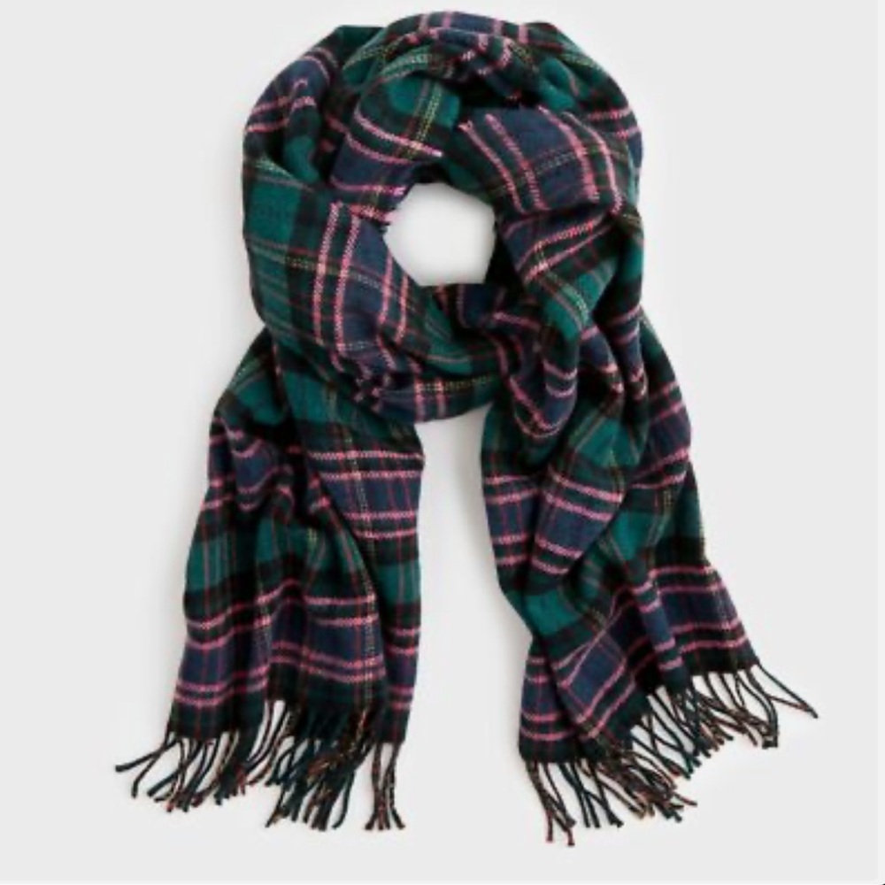 NWT J.Crew Women's Tartan scarf one size Pink Multi H3794